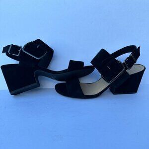 Nurture Ladies Black Suede Dress Sandals Block Wedged Heel Size 8.5
